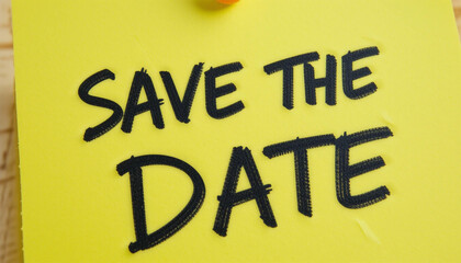 Save the Date Reminder Note  Yellow Sticky Note with Black Handwritten Text