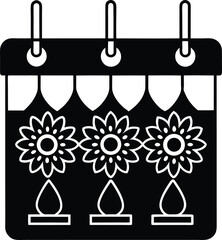 Silhouette of Diwali calendar with hanging loops and festive icon grid