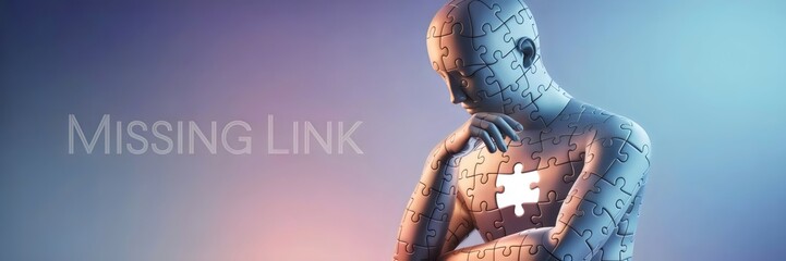 Glowing missing puzzle piece in human form on gradient background – Great for inspirational branding, collaboration imagery, or unity promotion