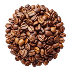 Obraz premium Overhead Shot of a Pile of Roasted Dark Brown Coffee Beans Isolated on a transparent background roasted coffee beans