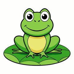 Cute Frog on Water Lily Vector