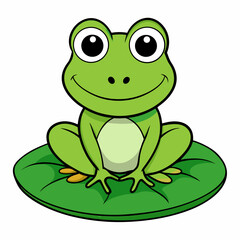 Cute Frog on Water Lily Vector