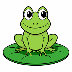 Cute Frog on Water Lily Vector