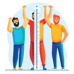 group of men lifting thermometer characters, vector style simple color