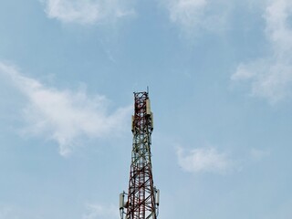Telecommunication towers in red and white