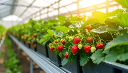 Ripe Strawberries Greenhouse Farming.