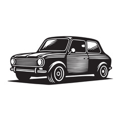 Classic Mini Car Silhouette – Iconic Vector Illustration classic mini car, car silhouette, iconic design, vector illustration, vintage vehicle, retro car, automobile icon, black and white