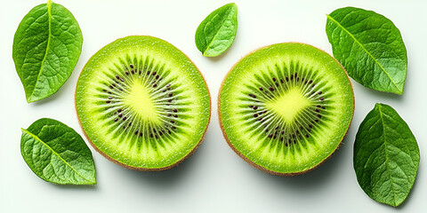 Fototapeta premium Juicy, sweet kiwi fruit slices isolated on white offer a healthy and fresh tropical food choice