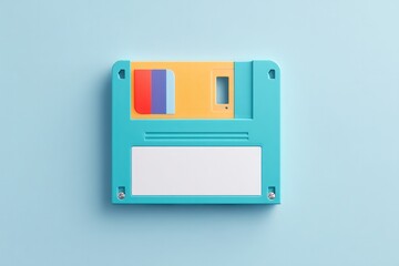 single vintage floppy disk with blank label placed centrally on pastel background