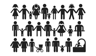 Family icons set diverse couples children