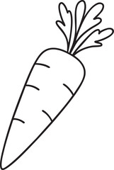 Simple Black and White Carrot Illustration with Detailed Greens and Horizontal Lines on the Vegetable Body