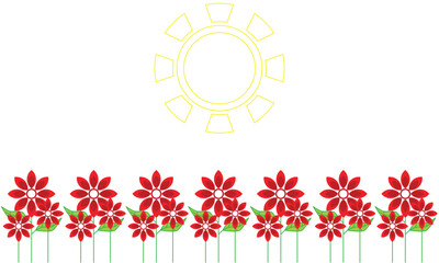 white background vector with sun and red flowers on garden theme in summer