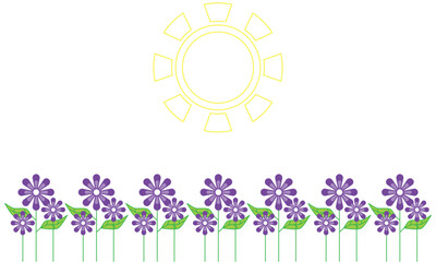 white background vector with sun and purple flowers on garden theme in summer