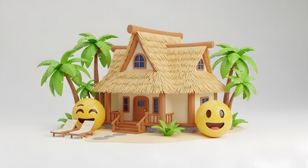 Tropical House with Emojis and Palm Trees