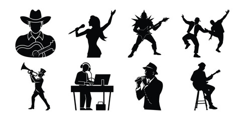 silhouettes of singer on white background
