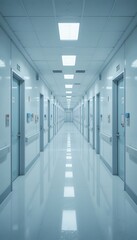 Naklejka premium Empty Interior Hallway with Doors and Lights Perspective