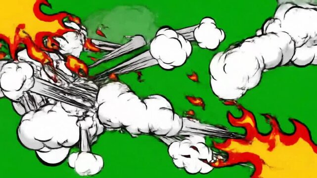 smoke and fire illustration on green background