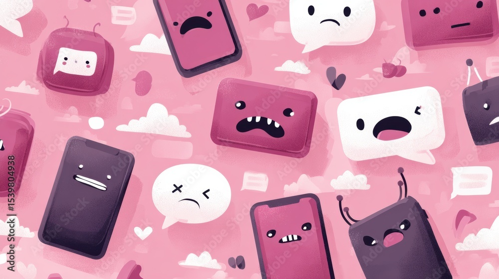 Poster Neutral Icons Depicting Signs of Cyberbullying Illustrate Various Emotions and Expressions Related to Online Interactions in a Colorful and Engaging Layout