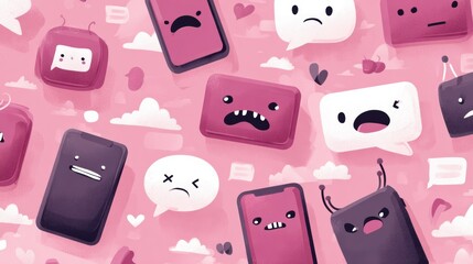 Neutral Icons Depicting Signs of Cyberbullying Illustrate Various Emotions and Expressions Related to Online Interactions in a Colorful and Engaging Layout