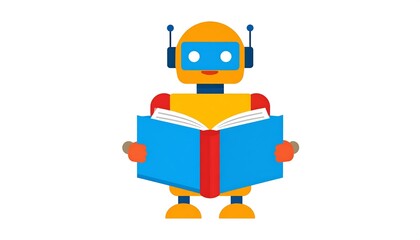 Robot reading book with digital learning.