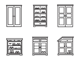 Elegant shoe cabinet line drawing for home organization
