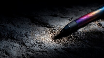 Colorful pen lying on textured surface.