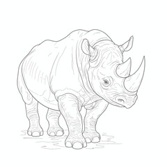 Black Rhinoceros – Diceros bicornis. Majestic rhinoceros sketch portrays a powerful animal figure impressively. Wildlife illustration concept