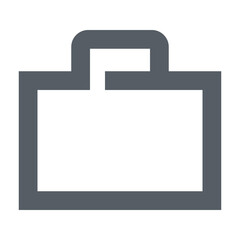 An isolated gray briefcase icon with a handle and a rectangular body on a white background view