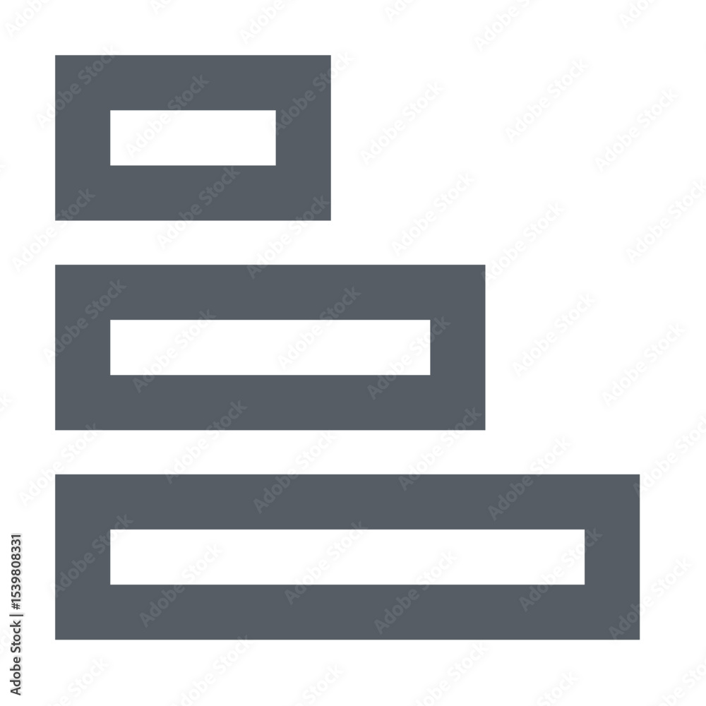 Poster three gray outlined rectangles stacked vertically with varying widths on a white background space
