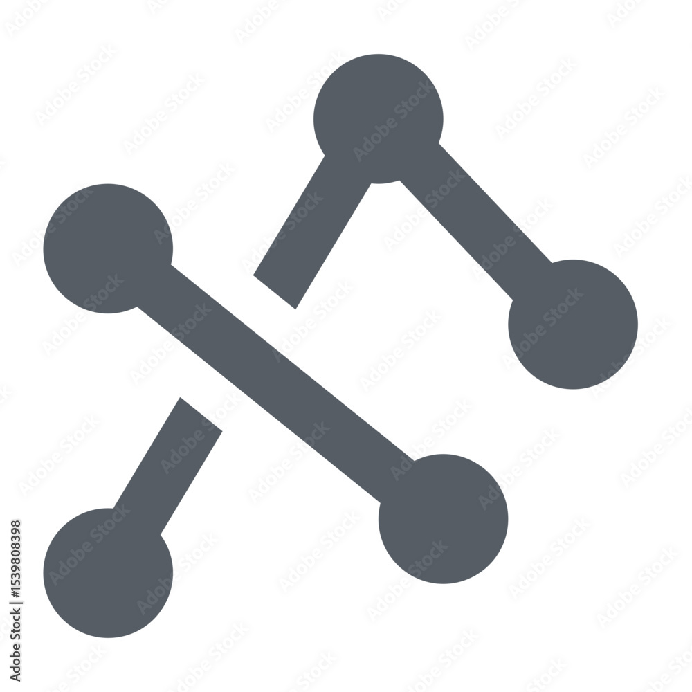 Poster illustration of two overlapping connected lines with circular endpoints on a white background space