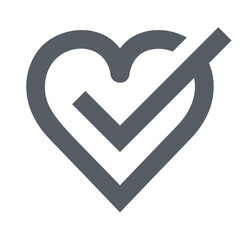 Heart outline with a check mark overlay symbolizing health verification and positive confirmation icon design