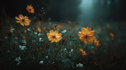 Soft sunset flower field
