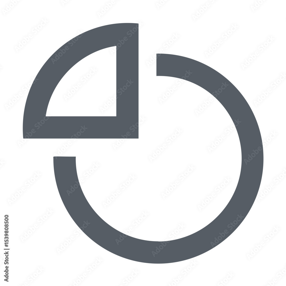 Poster gray circular arrow with a quarter segment removed and a square block filling the space for rotation