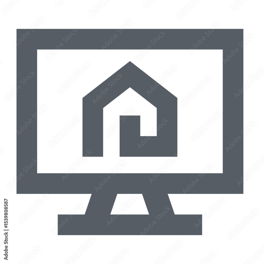 Poster illustration of a computer monitor displaying a house icon with a unique spiral design element insid