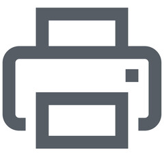 Illustration of a printer icon with a simple design and gray color scheme on a white background plain