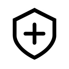 Obraz premium Minimal shield icon with a cross symbol, representing healthcare security, medical protection, or health data privacy. 