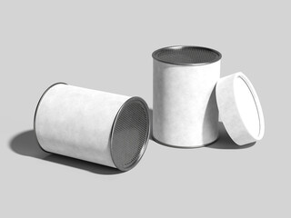 White Blank Powdered Can Mockup 3D Rendering on Gray Background