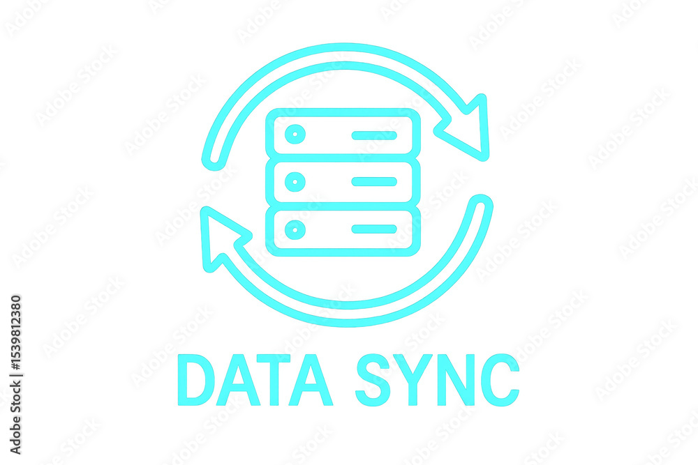 Aufkleber Data sync icon representing data synchronization process with rotating arrows around database symbol, isolated on transparent background