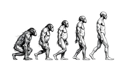 Fototapeta premium Ai generated image of stages of human evolution from ape to man isolated on transparent background