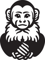 Capuchin Monkey Simple Black and White Vector Illustration