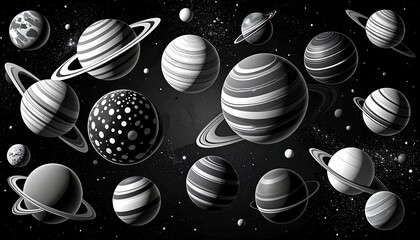 Monochrome Planets with Space Background.