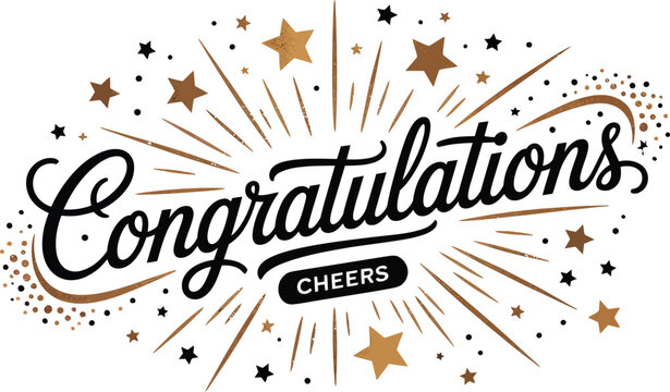 Congratulations and cheers text with stars and dots on a light pink background illustration design
