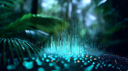 Data Forest: A forest where digital data permeates the natural landscape, where information and organic life coexist in a symbiotic dance.