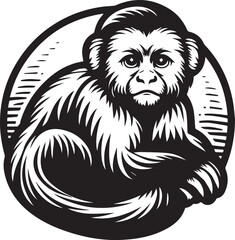 Capuchin Monkey Simple Black and White Vector Illustration
