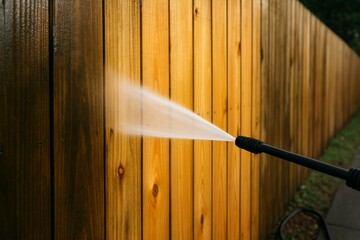 Pressure Washing Wooden Fence Side Angle Shot