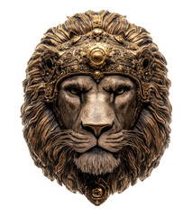 Obraz premium Majestic Lion Head Sculpture with Ornate Royal Crown Decoration, Isolated on Transparent Background