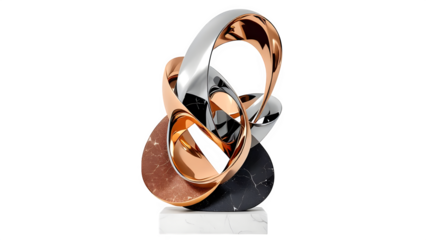 Ai generated image of abstract sculpture featuring metallic and marble elements isolated on transparent background