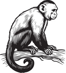 Capuchin Monkey Simple Black and White Vector Illustration