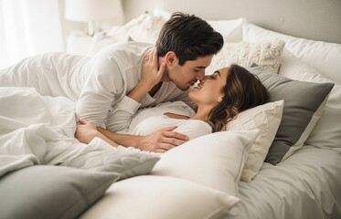 Couple holding each other close and sharing a meaningful kiss for International Kissing Day in a vintage romantic setting