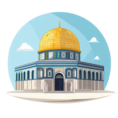 Obraz premium Illustration of the dome of the rock with clouds and blue sky on isolated background
